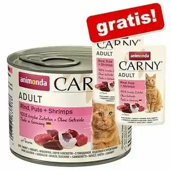 Zooplus 24 x 200 g Animonda Carny Adult + 2 x 85 g Pouch gratis! - Kalkoen, Kip & Garnalen aanbieding