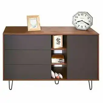 Leen Bakker Symbiosis dressoir Lardal - walnootkleur/grijs - 80x120x40 cm - Leen Bakker aanbieding