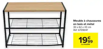 Meuble a chaussures en bois et metal 30x62x43cm