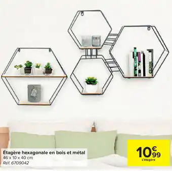 Carrefour Etagere hexagonale en bois et metal 46x10x40cm aanbieding