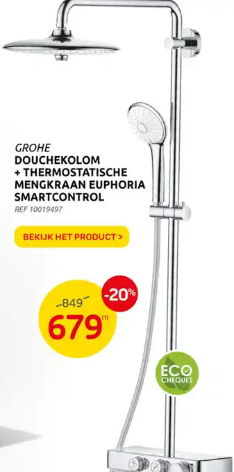 BricoPlanit Douchekolom + Thermostatische Mengkraan Euphoria Smartcontrol aanbieding