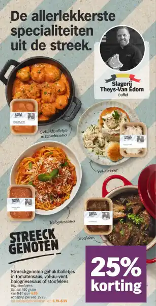 Albert Heijn Streeckgenoten gehaktballetjes in tomatensaus, vol-au-vent, bolognesesaus of stoofvlees aanbieding