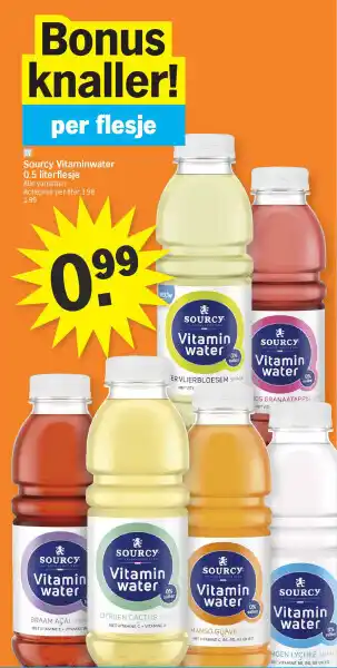 Albert Heijn Sourcy Vitaminwater 0.5 literflesje aanbieding