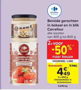 Carrefour Bereide gerechten in bokaal en in blik 2 x 400 g aanbieding