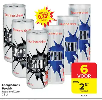 Carrefour Psychik Regular of Zero, Energiedrank 6 x 25 cl aanbieding