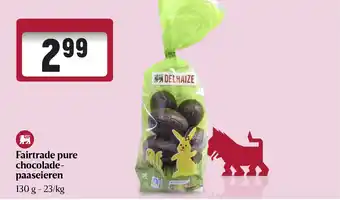 Delhaize Fairtrade pure chocolade- paaseieren 130g aanbieding