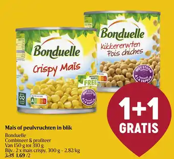 Delhaize Bonduelle Mais of peulvruchten in blik aanbieding