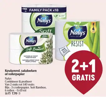 Delhaize Nalys Keukenrol, zakdoeken of toiletpapier aanbieding