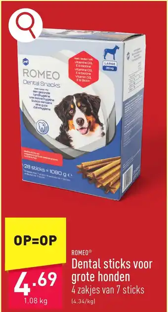 ALDI ROMEO Dental sticks voor grote honden 1.08kg aanbieding