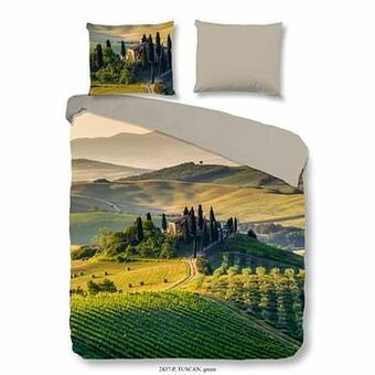 Leen Bakker Good Morning dekbedovertrek Tuscan - groen - 140x200/220 cm - Leen Bakker aanbieding