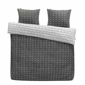 Leen Bakker Walra dekbedovertrek More dashes - antracietkleur - 200x200/220 cm - Leen Bakker aanbieding