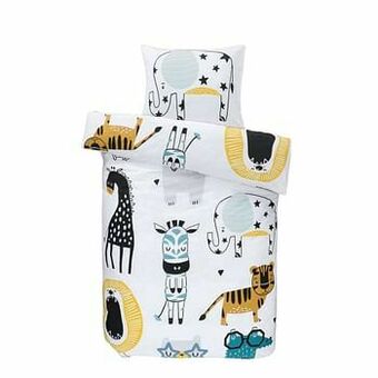 Leen Bakker Easy dekbedovertrek Thabo - oker/grijs - 140x200 cm - Leen Bakker aanbieding