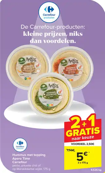 Carrefour Hummus met topping Apero Time 3 x 175g aanbieding