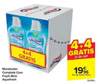 Carrefour Mondwater Complete Care Fresh Mint Aquafresh 8 x 75mL aanbieding