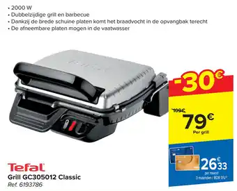 Carrefour Tefal Grill GC305012 Classic aanbieding