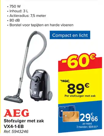 Carrefour AEG Stofzuiger met zak VX4-1-EB aanbieding