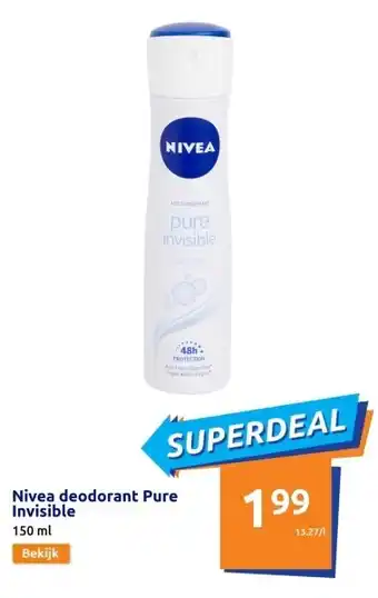 Action Nivea deodorant Pure Invisible aanbieding