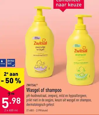 ALDI Zwitsal Wasgel of shampoo 2x400 ml aanbieding