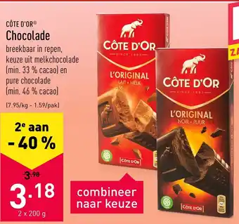 ALDI Cote d'or Chocolade 2x200 g aanbieding