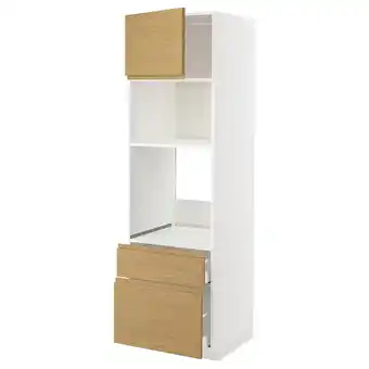 IKEA Metod / maximera Hoge kast oven/magn & deur/2 lades, wit/voxtorp eikenpatroon, 60x60x200 cm aanbieding