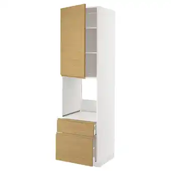 Metod / maximera Hoge kast voor oven + deur/2 lades, wit/voxtorp eikenpatroon, 60x60x220 cm