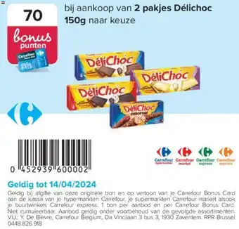 Carrefour bij aankoop van 2 pakjes Délichoc 150g naar keuze aanbieding