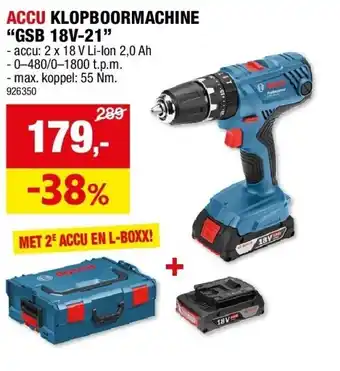 Hubo ACCU KLOPBOORMACHINE “GSB 18V-21” aanbieding