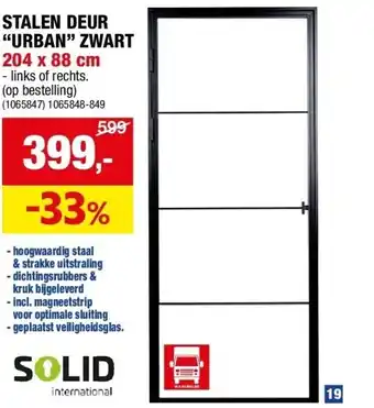 Hubo STALEN DEUR “URBAN” ZWART 204 x 88 cm aanbieding
