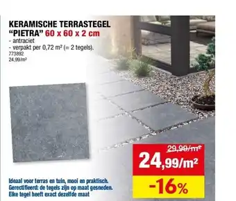 Hubo KERAMISCHE TERRASTEGEL “PIETRA” 60 x 60 x 2 cm aanbieding