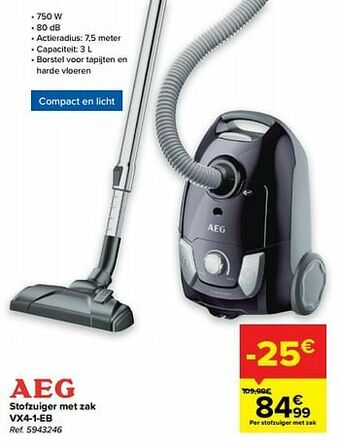 Carrefour Aeg stofzuiger met zak vx4-1-eb aanbieding