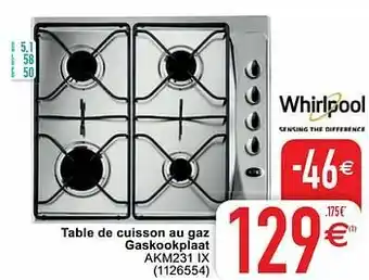 Cora Whirlpool table de cuisson au gaz gaskookplaat akm231 ix aanbieding