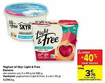 Carrefour Danone yoghurt kers light + free aanbieding