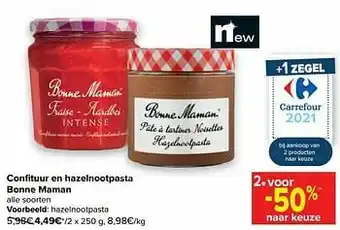 Carrefour Bonne maman hazelnootpasta aanbieding