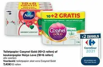 Carrefour Toiletpapier aloë vera cosynel gold aanbieding