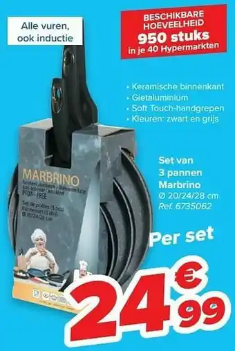 Carrefour Set van 3 pannen marbrino aanbieding