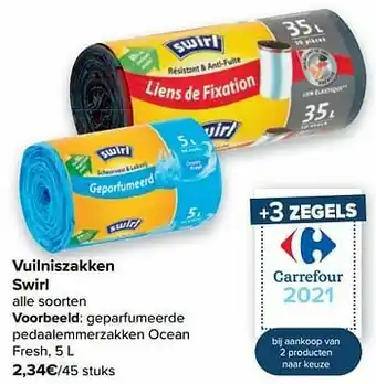 Carrefour Swirl geparfumeerde pedaalemmerzakken ocean fresh aanbieding