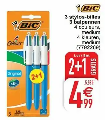 3 stylos-billes 3 balpennen