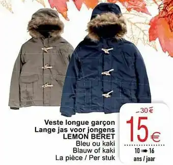 Veste longue garçon lange jas voor jongens lemon beret
