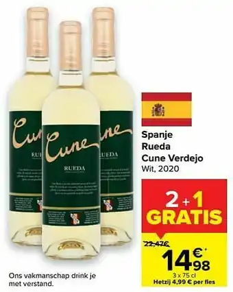 Carrefour Spanje rueda cune verdejo wit, 2020 aanbieding