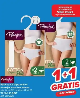 Carrefour Pack van 2 slips midi of broekjes maxi bio katoen aanbieding