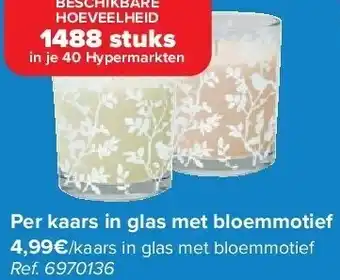 Carrefour Per kaars in glas met bloemmotief aanbieding