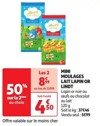 Auchan MINI MOULAGES LAIT LAPIN OR LINDT 120g aanbieding