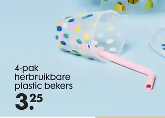 HEMA 4-Pak Herbruikbare Plastic Bekers aanbieding
