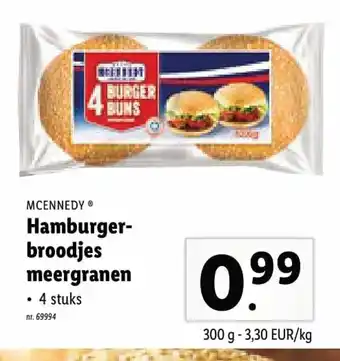 Lidl Hamburger Broodjes Meergranen 300g 4 stuks aanbieding