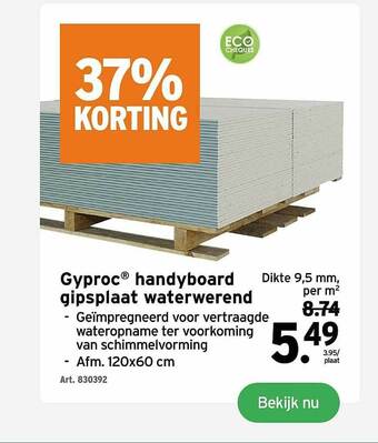 GAMMA Gyproc Handyboard Gipsplaat Waterwerend aanbieding