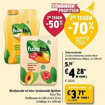 Delhaize Fuze tea niet-bruisend, zwarte thee- perzik-hibiscus aanbieding