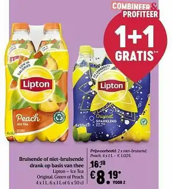 Delhaize Lipton ice tea niet-bruisend, peach aanbieding