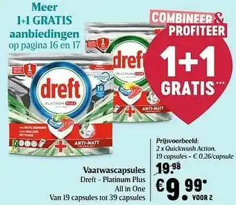 Delhaize Dreft - platinum plus all in one quickwash action aanbieding