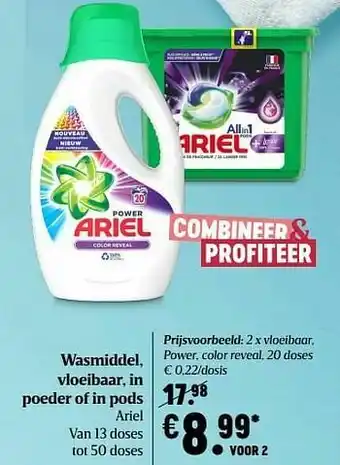 Delhaize Ariel vloeibaar, power, color reveal aanbieding