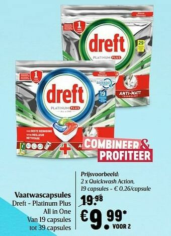 Delhaize Dreft - platinum plus all in one quickwash action aanbieding